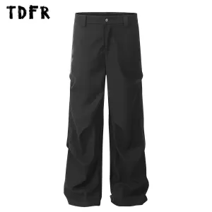 Solid Color Cargo Pants Mens Casual Streetwear Loose Wide Leg Trousers