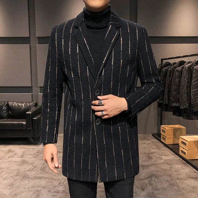 Straight Stripes Decorated Mid-Length Trench Coat