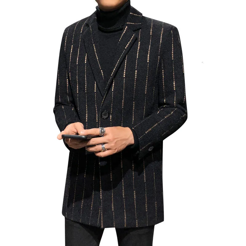 Straight Stripes Decorated Mid-Length Trench Coat