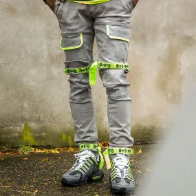 Strapped Up Slim Grey Washed Denim Jeans Volt