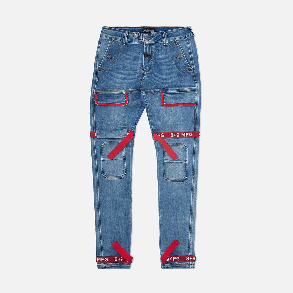 Strapped Up Slim Utility Medium Washed Jeans Red