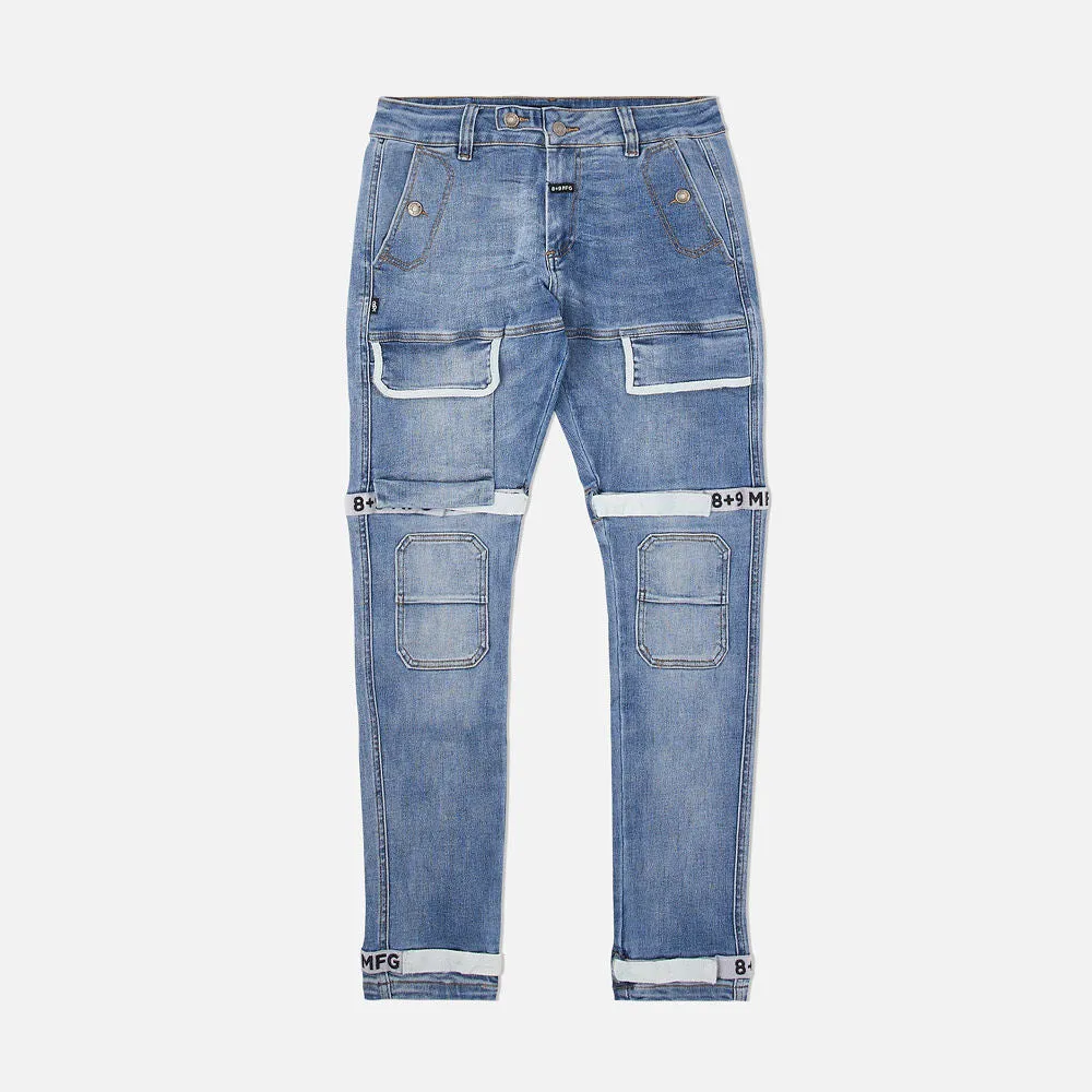 Strapped Up Slim Utility Medium Washed Jeans White