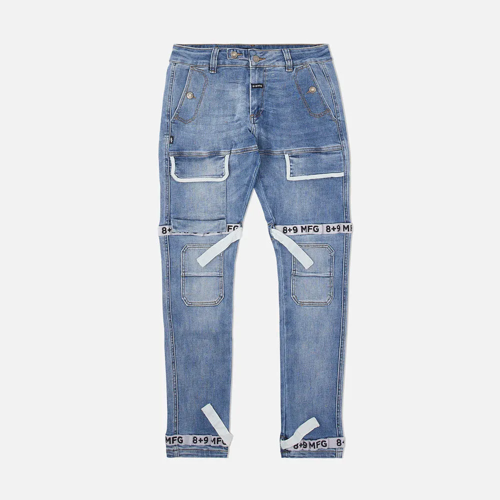 Strapped Up Slim Utility Medium Washed Jeans White