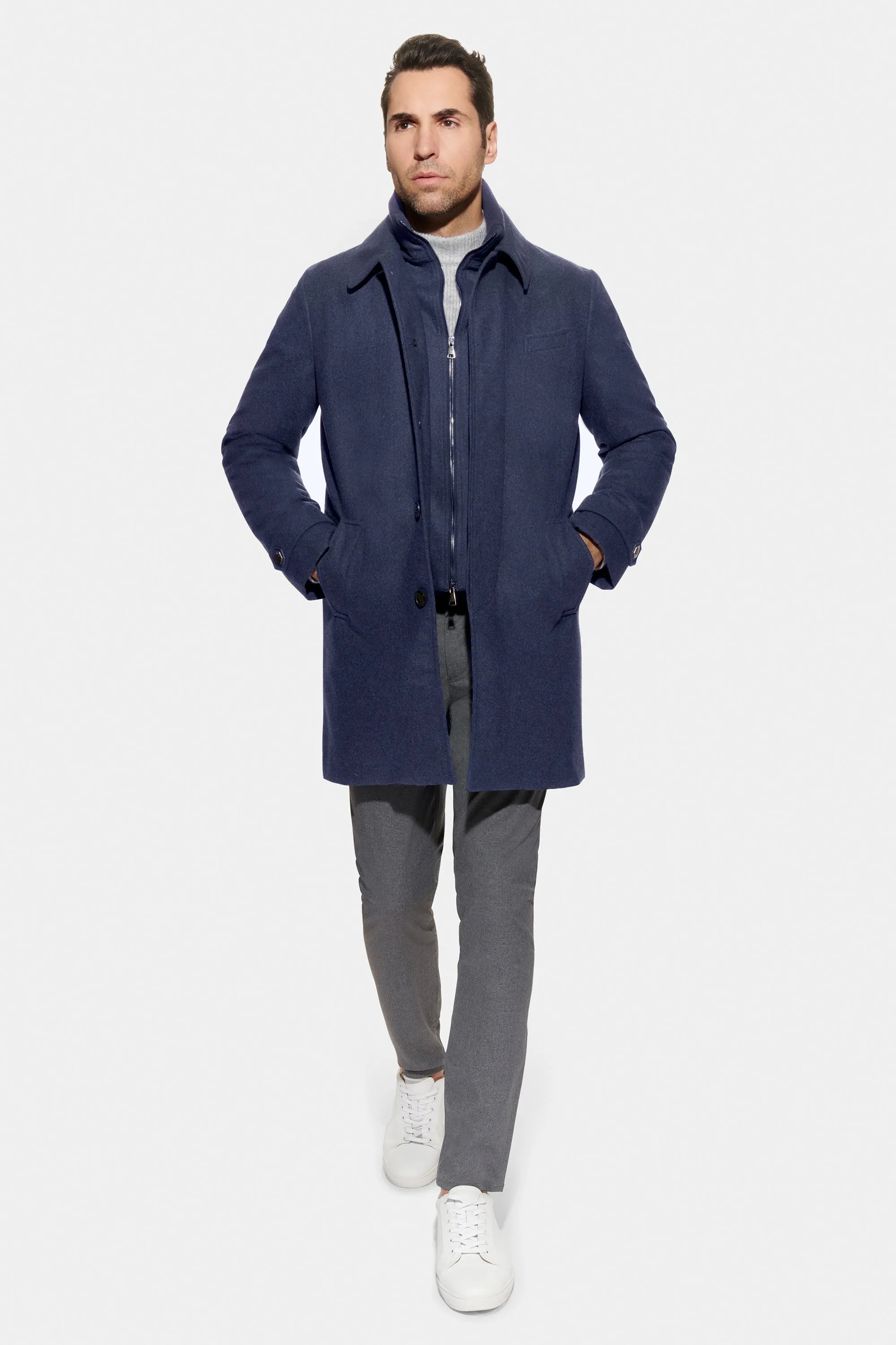 Stretch Wool Euro Coat, French Blue
