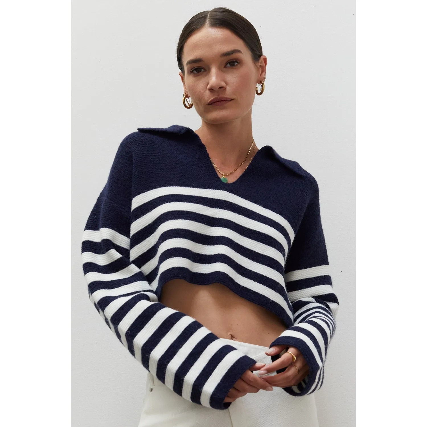 Striped Cropped Polo Sweater