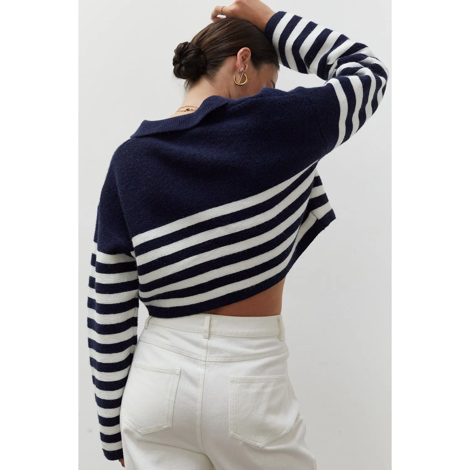 Striped Cropped Polo Sweater