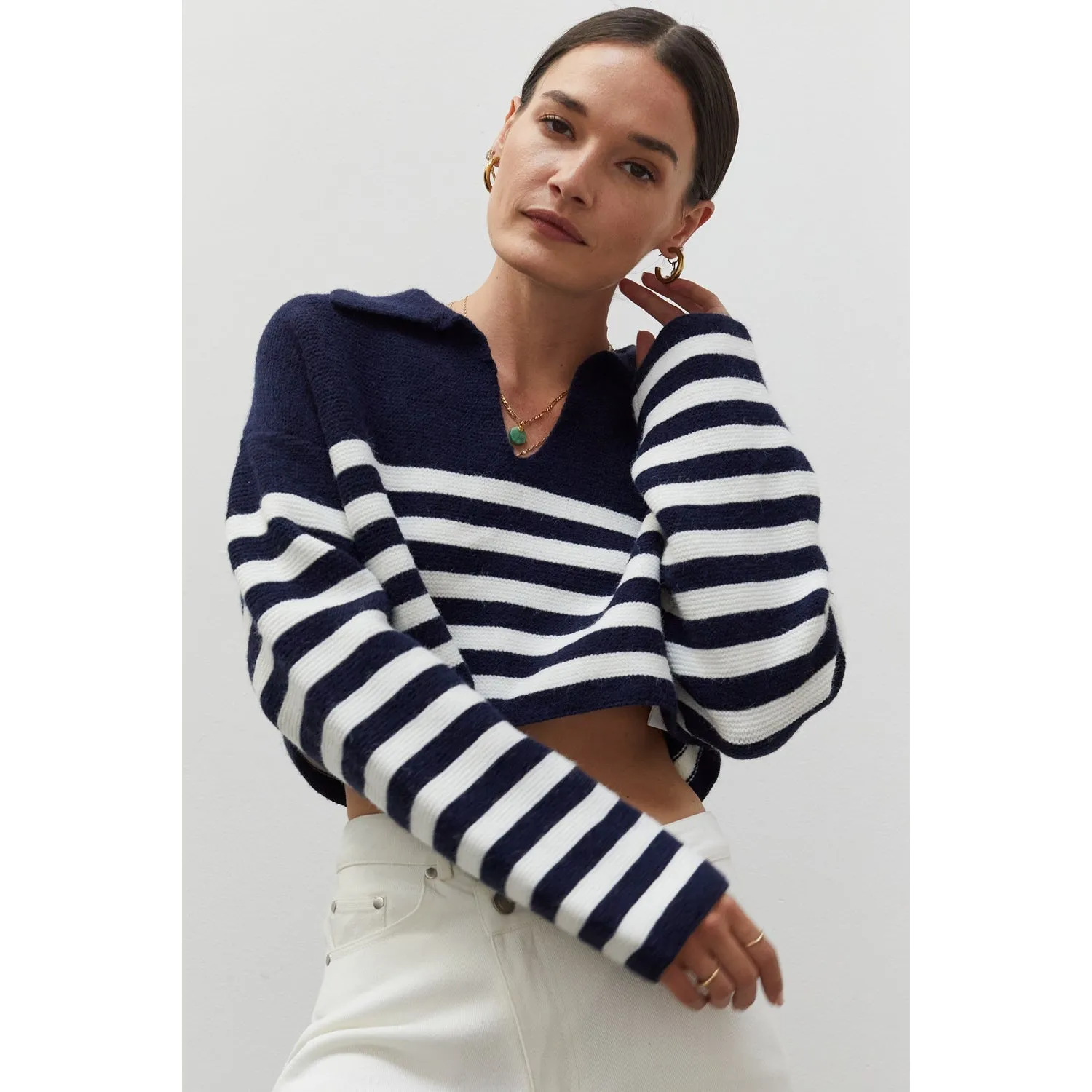 Striped Cropped Polo Sweater