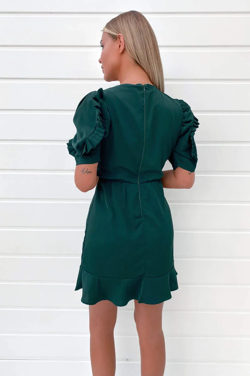 Teal Pleated Sleeve Skater Dress