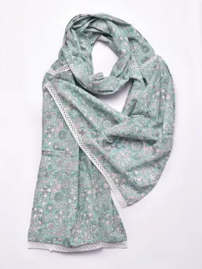 Tiffany Blue Floral Print Cotton Stole