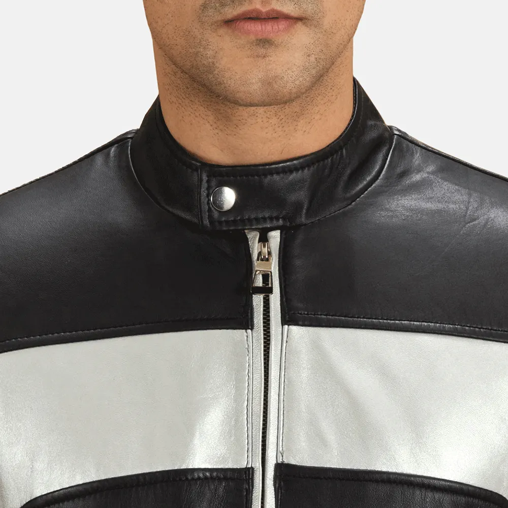 Turbo Silver Black Leather Motorcycle Jacket