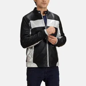 Turbo Silver Black Leather Motorcycle Jacket