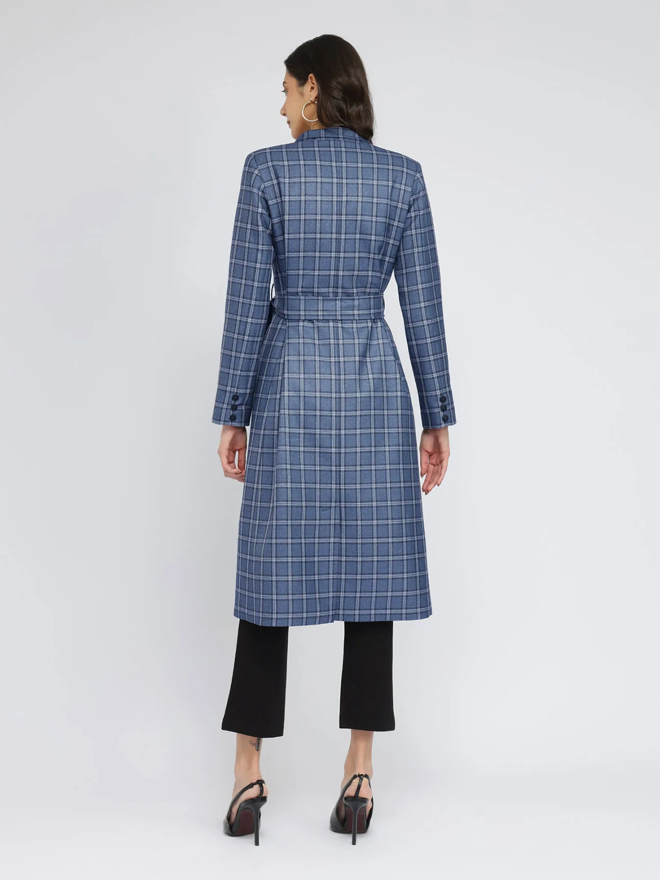 Tweed Wool longline Overcoat - Blue And Grey