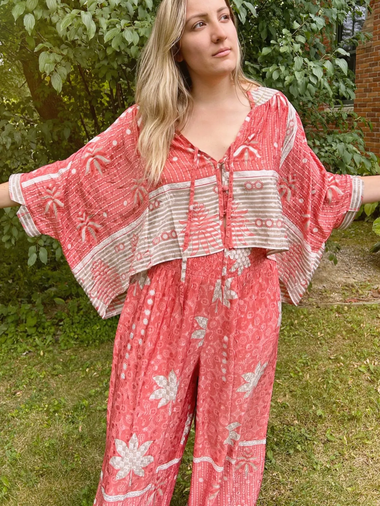 Two Piece Silk Set - Pink Flamingo