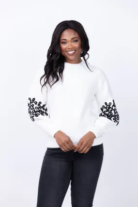 Tyler Boe Soutach Trim Sleeve Sweater in Ivory