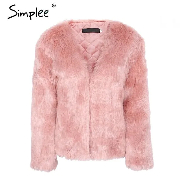 Warm rabbit fur faux fur coat women Autumn chic pink fluffy winter coat female Fashion streetwear outerwear overcoat