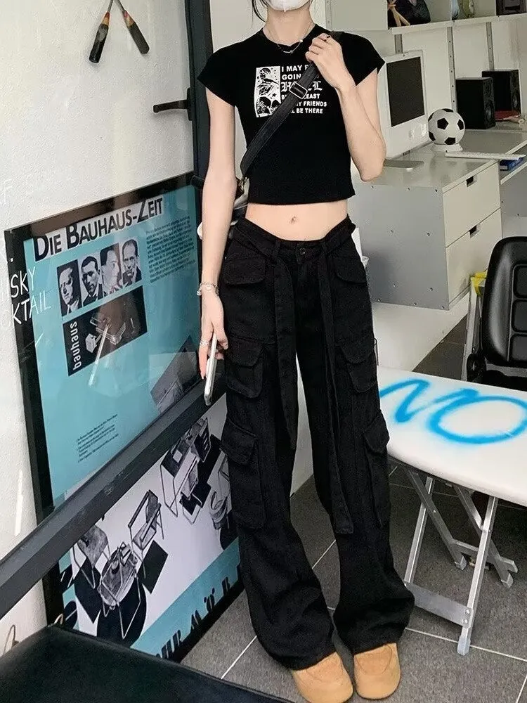 Wenkouban trousers summer popular light-colored women's new temperament trend wide-leg pants Japanese fashion zipper jeans