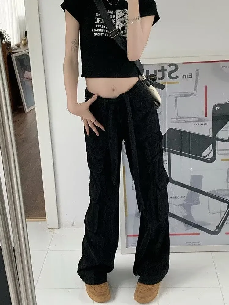 Wenkouban trousers summer popular light-colored women's new temperament trend wide-leg pants Japanese fashion zipper jeans