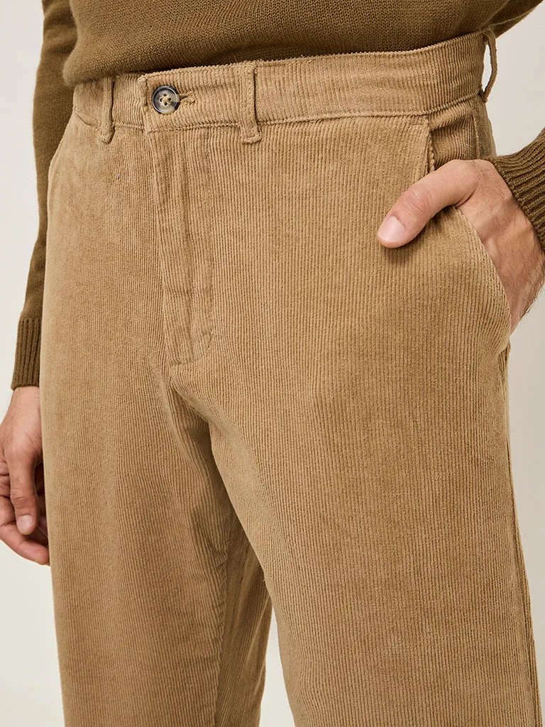 WES Casuals Beige Relaxed-Fit Mid-Rise Cotton Blend Chinos