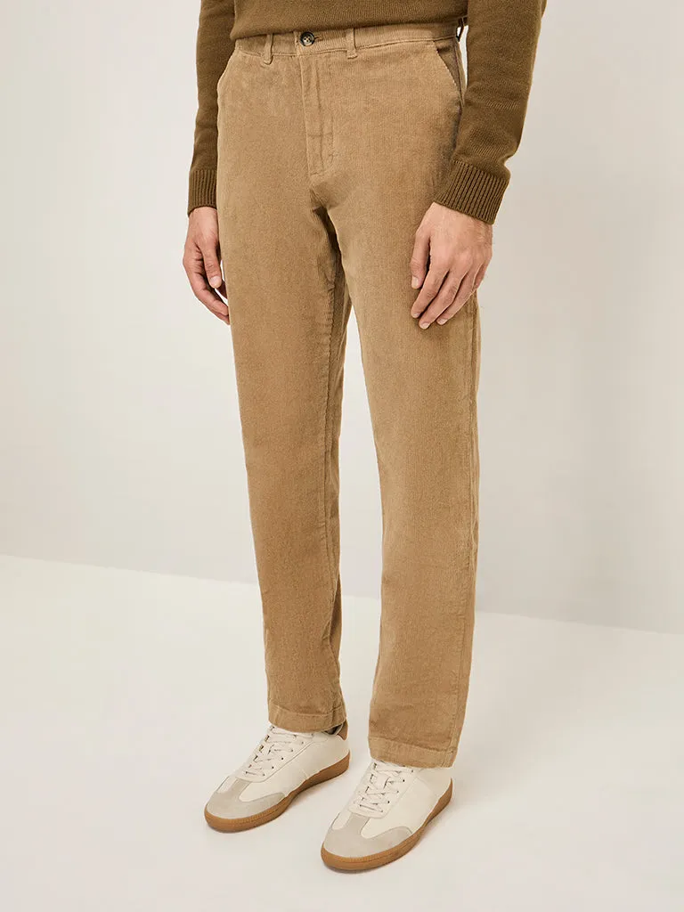 WES Casuals Beige Relaxed-Fit Mid-Rise Cotton Blend Chinos