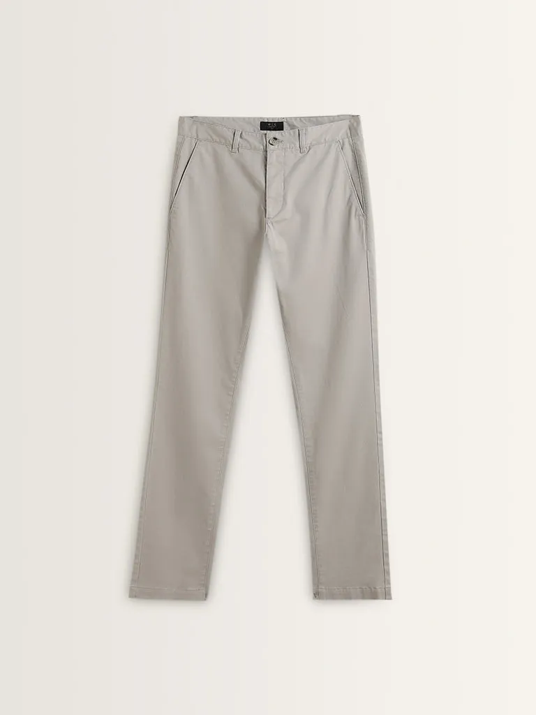 WES Casuals Grey Cotton Blend Slim Fit Mid Rise Chinos