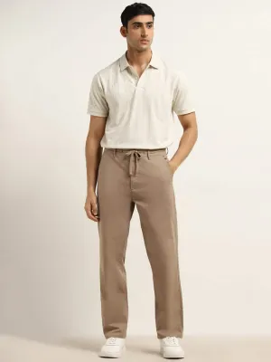 WES Casuals Taupe Relaxed-Fit Mid-Rise Cotton Blend Chinos