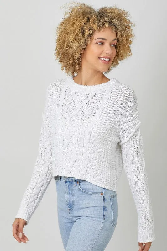 WHITE CABLE KNIT SWEATER