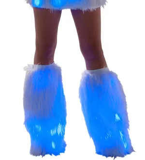 White Fur Light-up Legwarmers with Blue lights