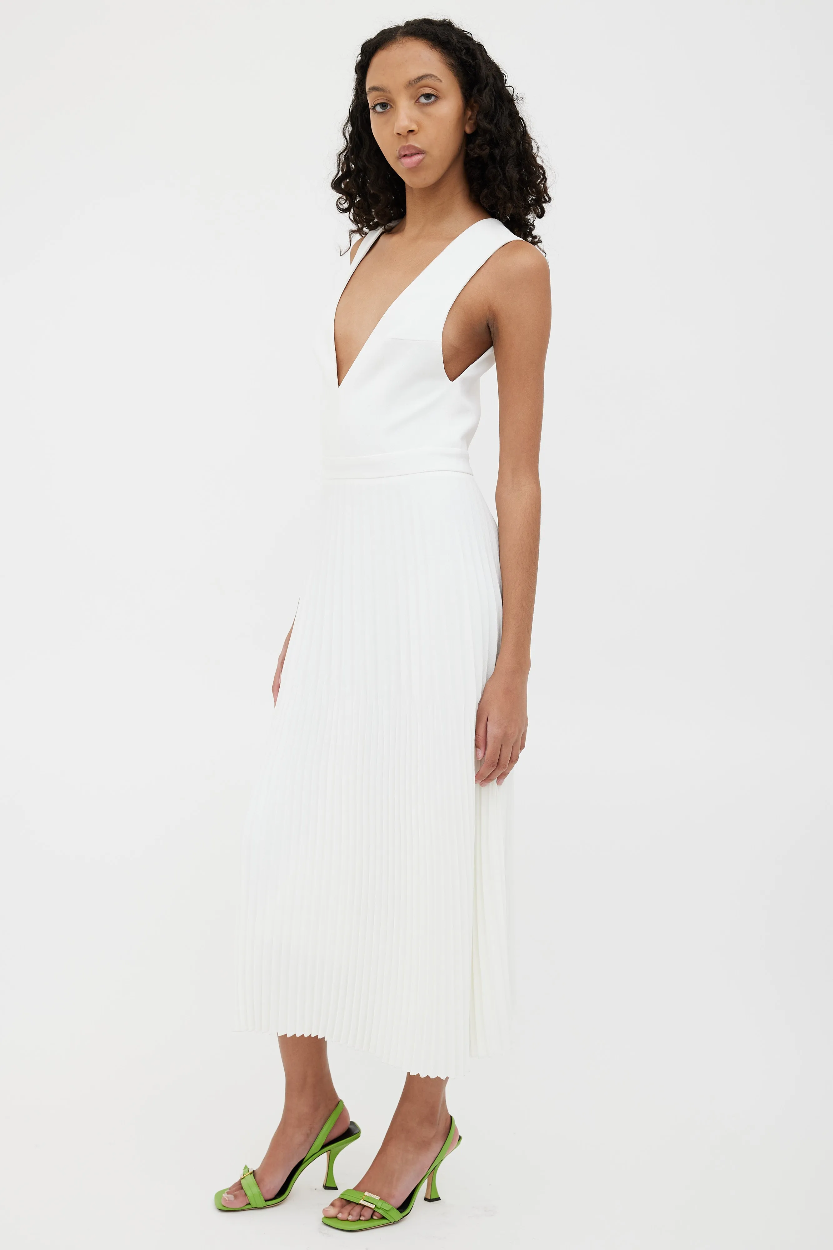 White Trapeze Pleated Dress