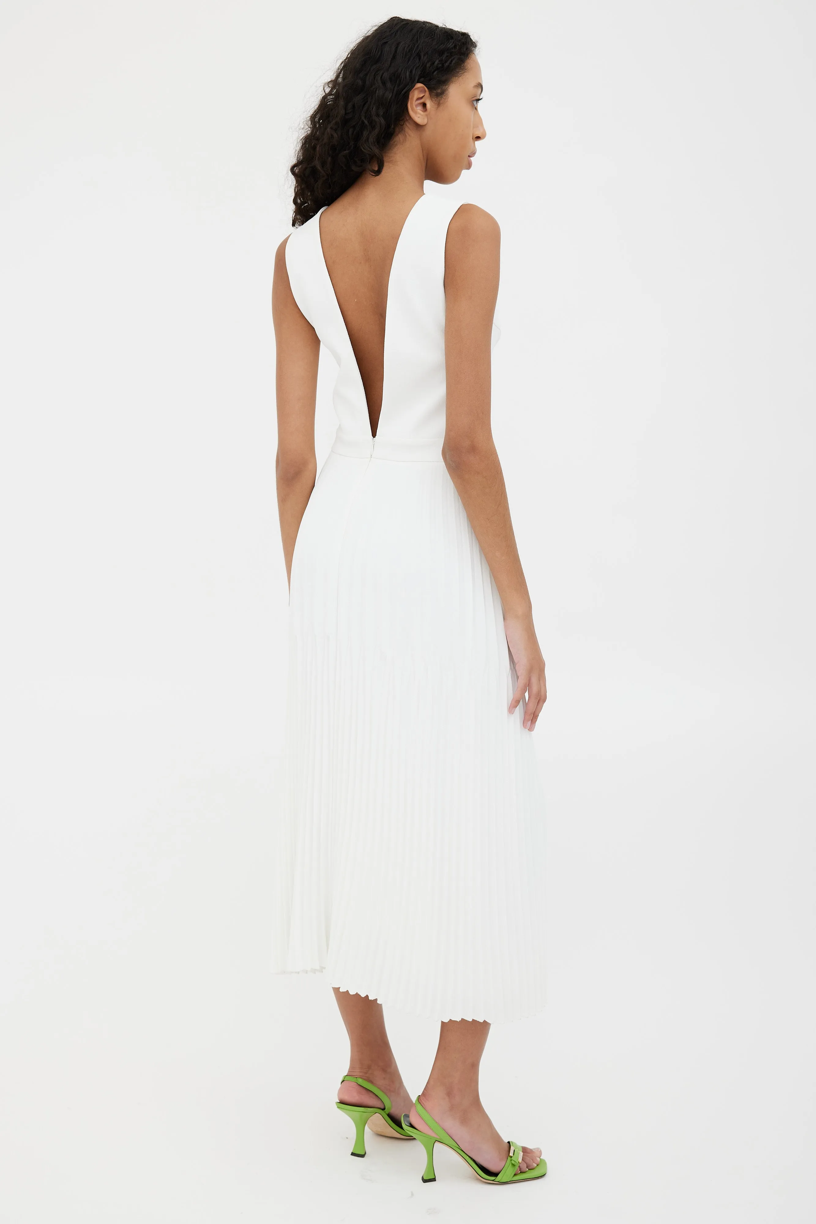 White Trapeze Pleated Dress