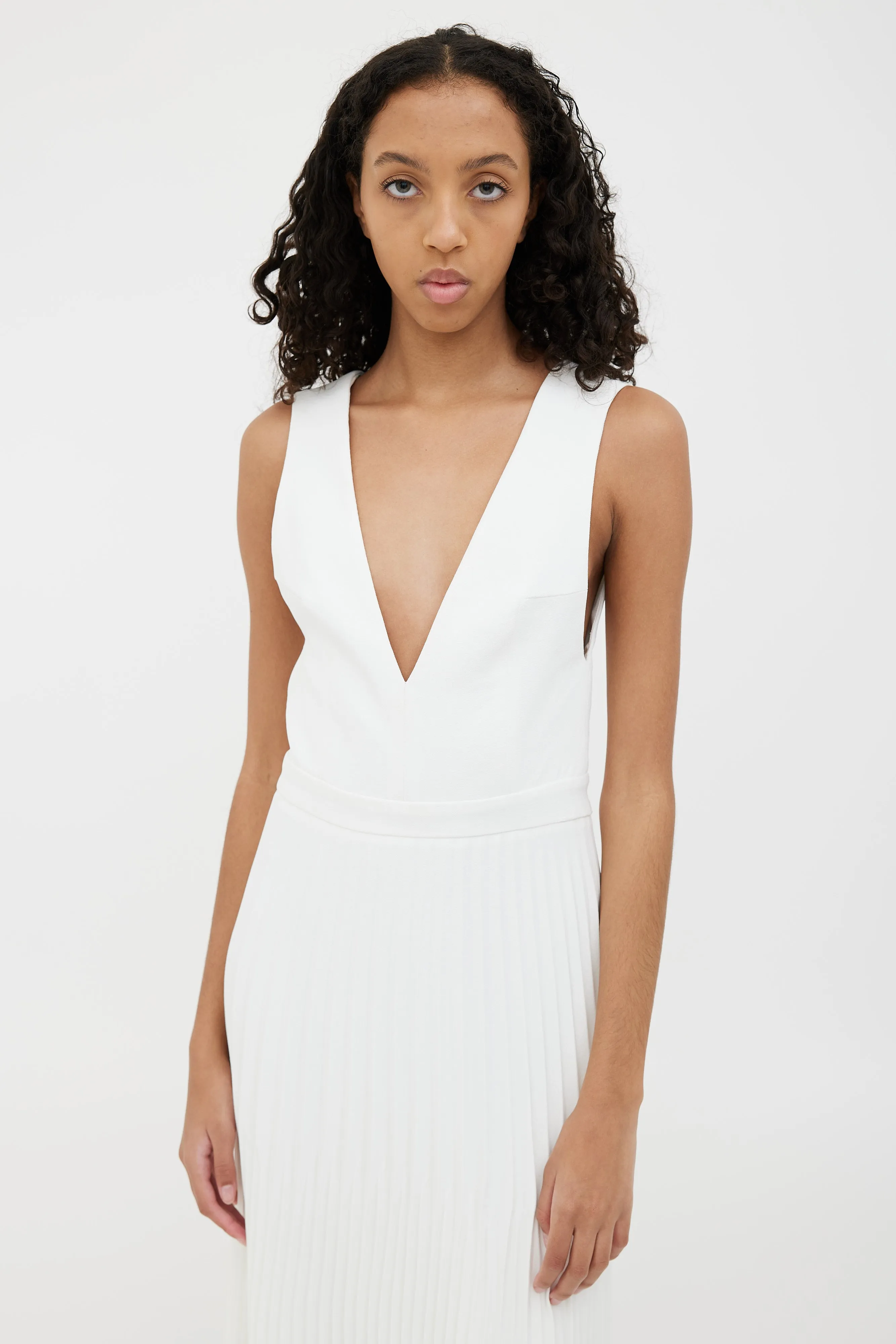 White Trapeze Pleated Dress