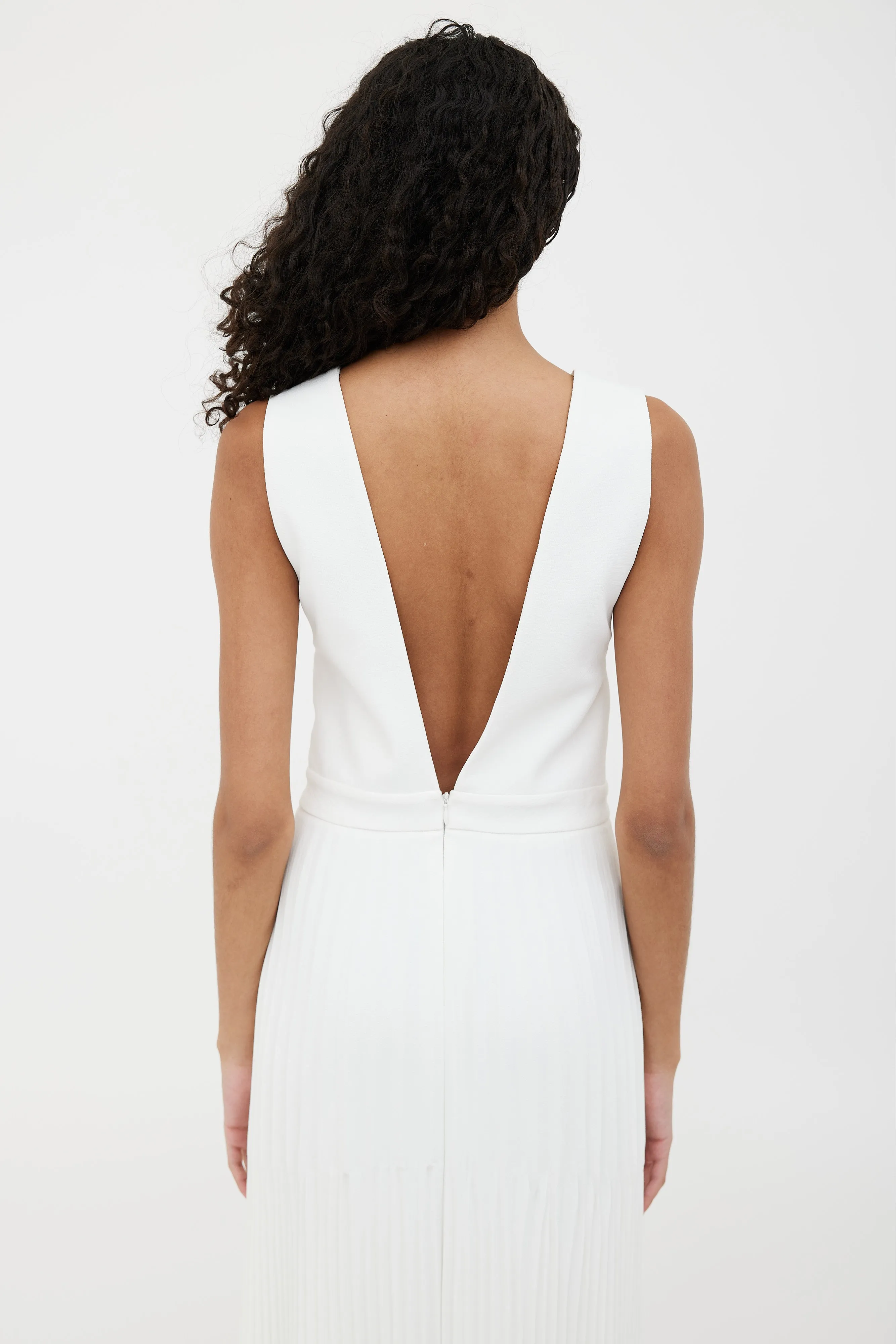 White Trapeze Pleated Dress