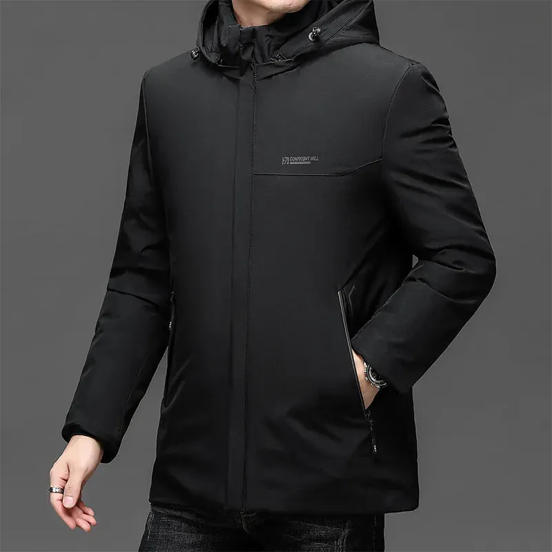 Windproof Parkas Men Thick Warm Fashion Fleece Hooded Winter Coat Mens Winter Jacket Windproof Gift For Father Husband Parka