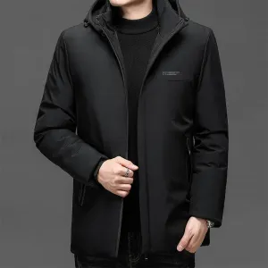 Windproof Parkas Men Thick Warm Fashion Fleece Hooded Winter Coat Mens Winter Jacket Windproof Gift For Father Husband Parka