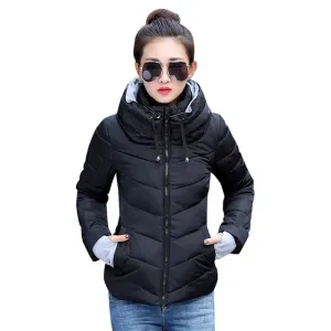 Winter Jacket Women Cotton Short Jacket 2017 New Girls Padded Slim Hooded Warm Parkas Stand Collar Coat Female Autumn Outerwear