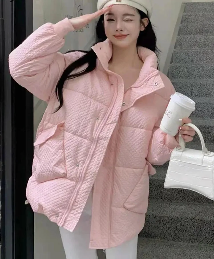 Winter Jacket Women Parkas New Snowsuit Fashion Long Sleeve Beige Coats Loose Korean Female Stand Collar Bread Clothes