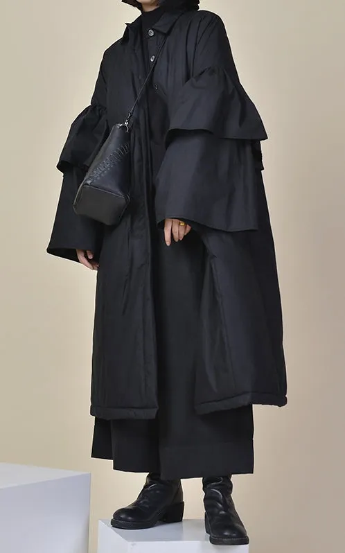 Winter Loose Asymmetric Cut Long Padded Flared Sleeve Kimono Jacket / Japanese