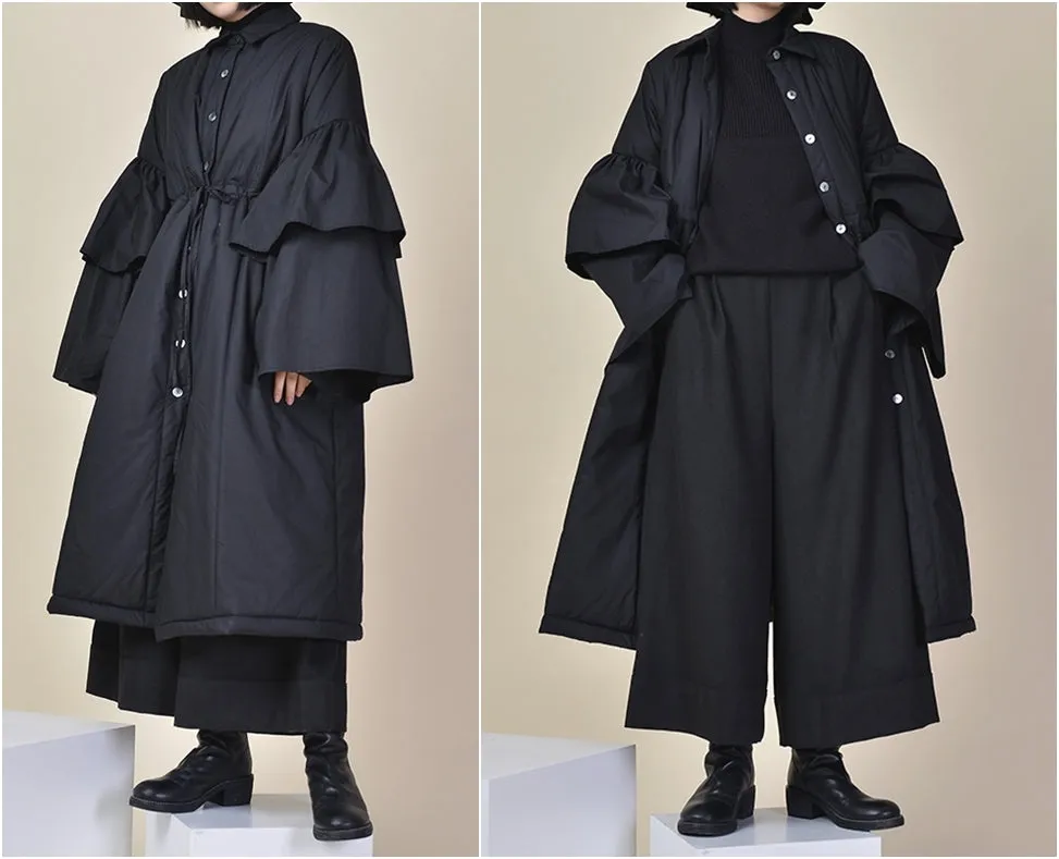 Winter Loose Asymmetric Cut Long Padded Flared Sleeve Kimono Jacket / Japanese