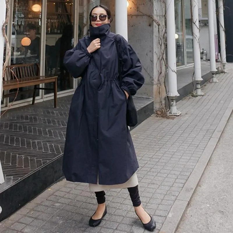 Women High Neck Fall Long Overcoat