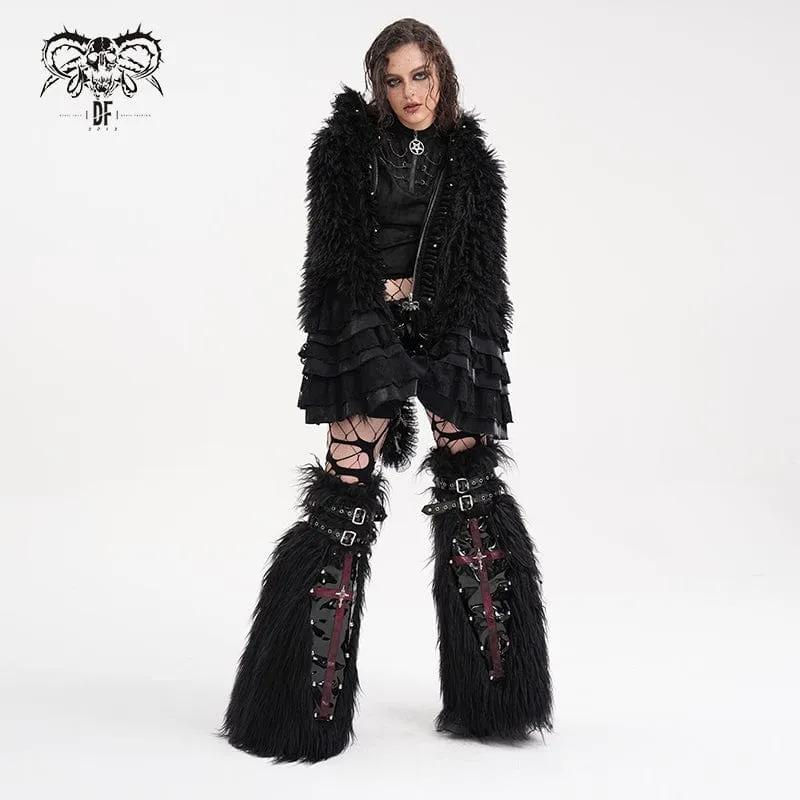 Women's Gothic Eyelets Buckle-up Leg Warmers Black Red