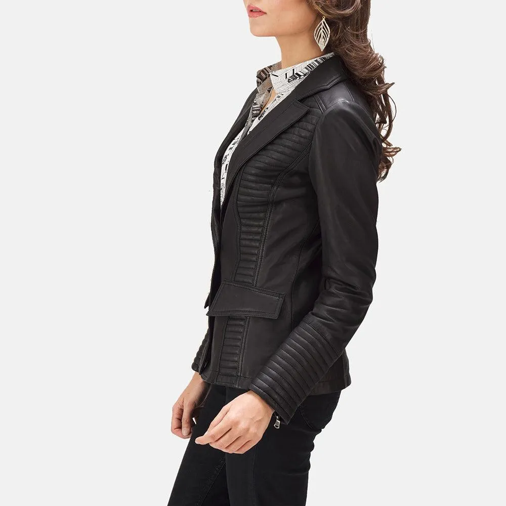 Womens Selina Black Leather Blazer