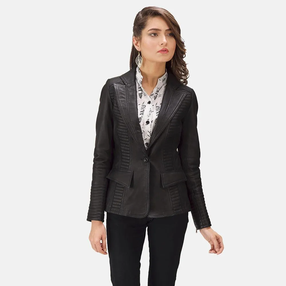 Womens Selina Black Leather Blazer