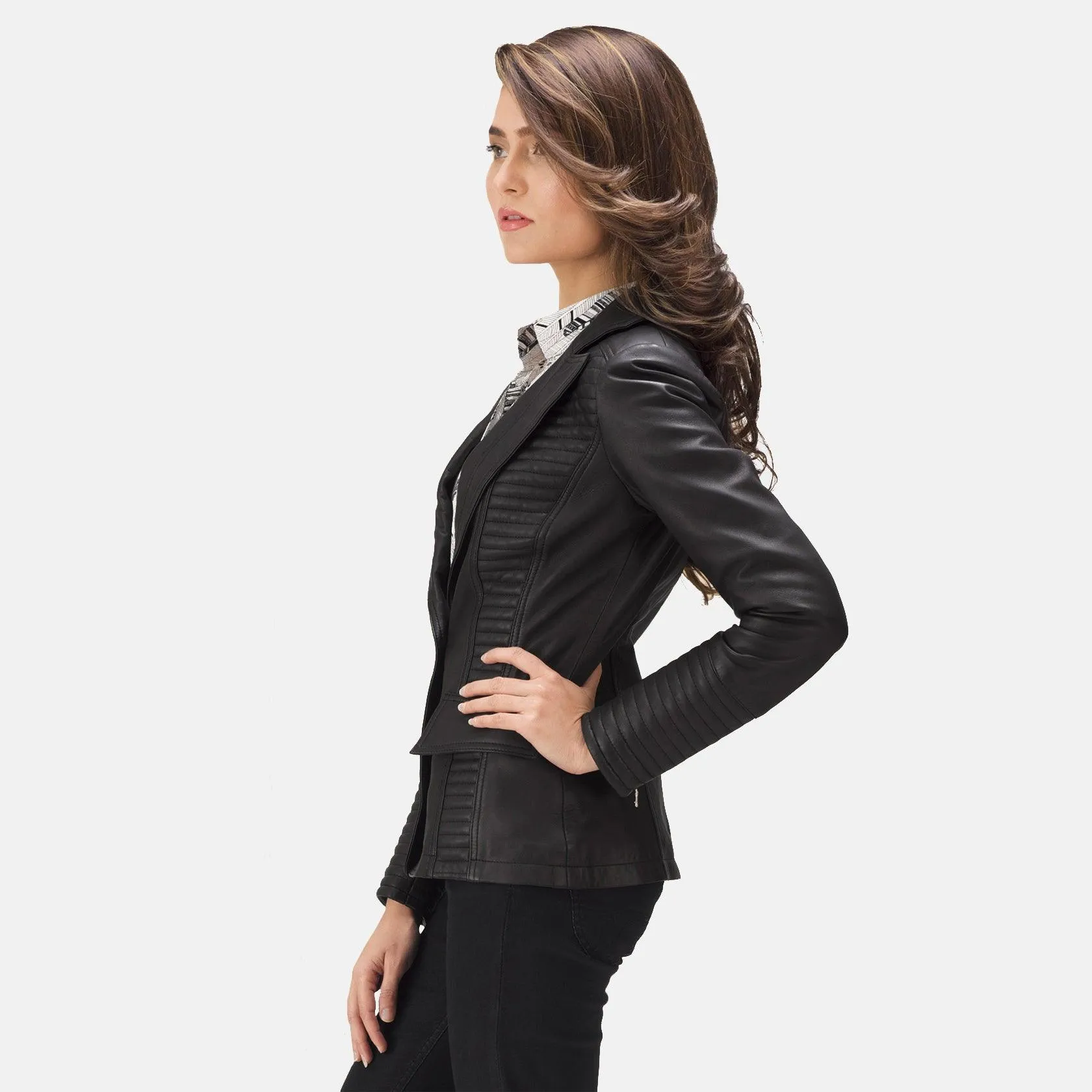 Womens Selina Black Leather Blazer