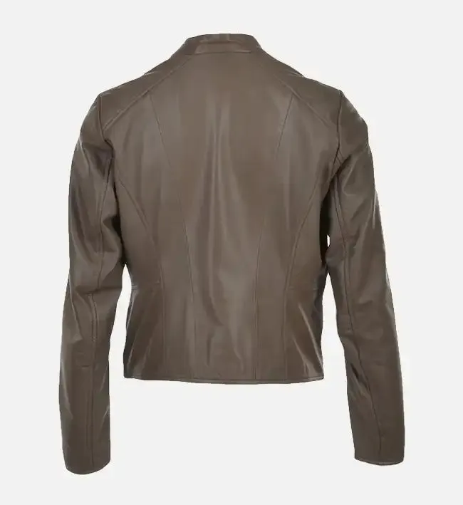 Women’s Simple Moto Chocolate Brown Leather Jacket