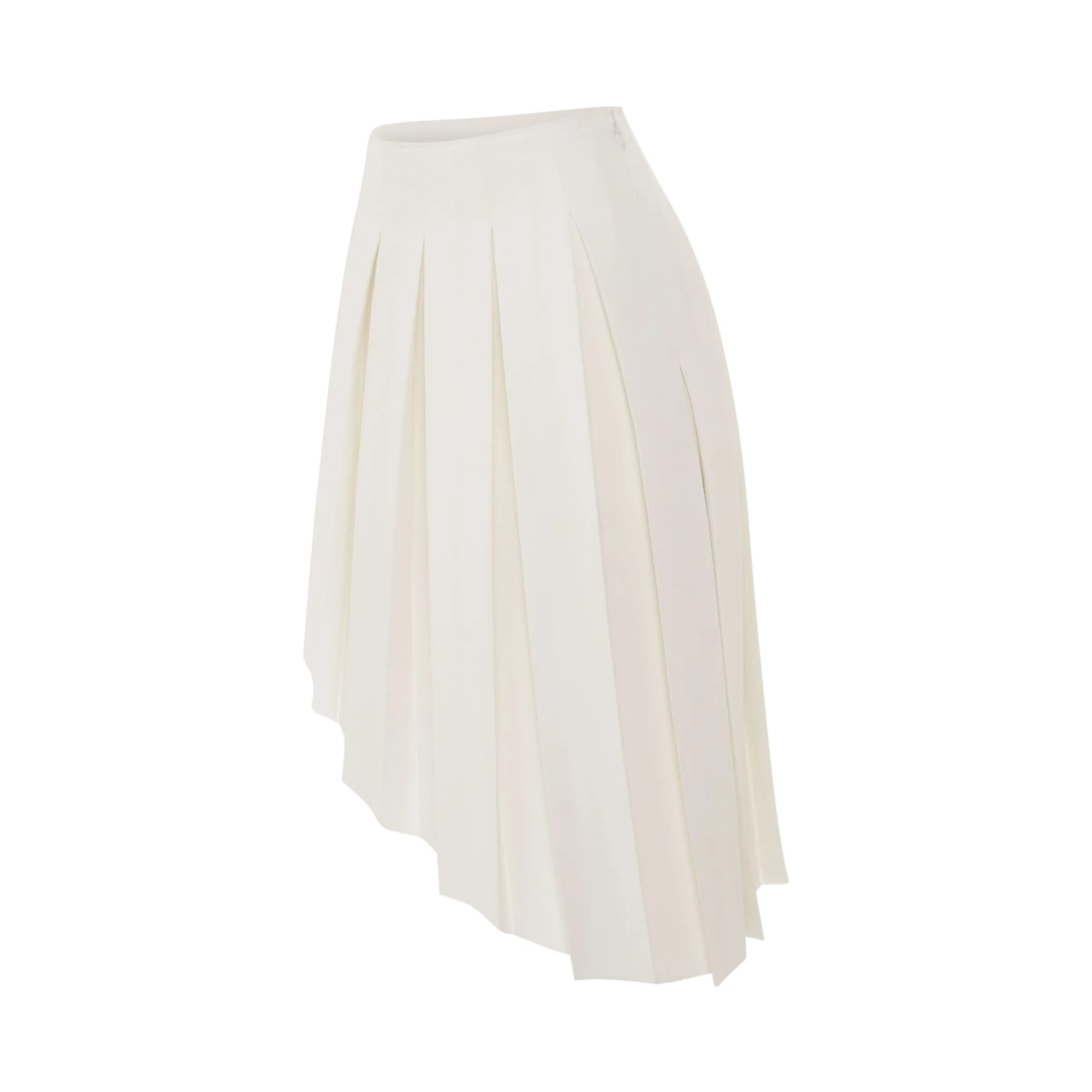 Wool Asymmetrical Pleated Skirt in White