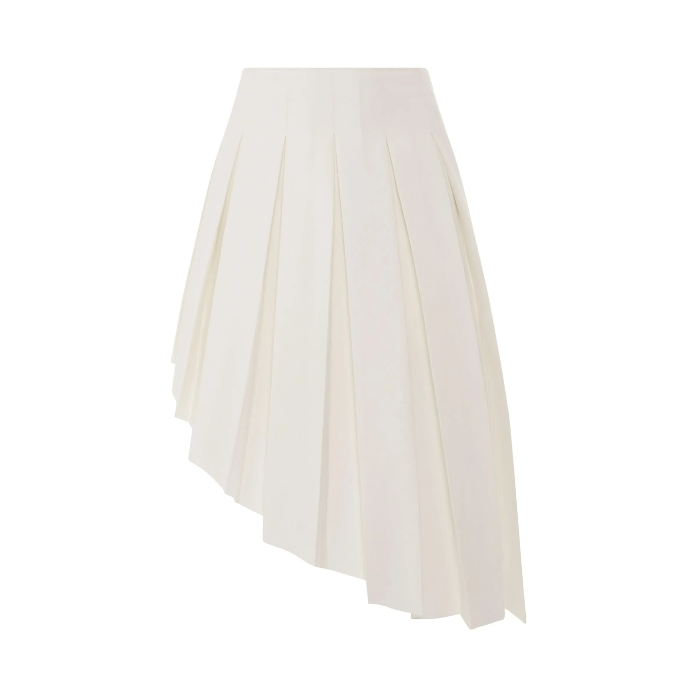 Wool Asymmetrical Pleated Skirt in White