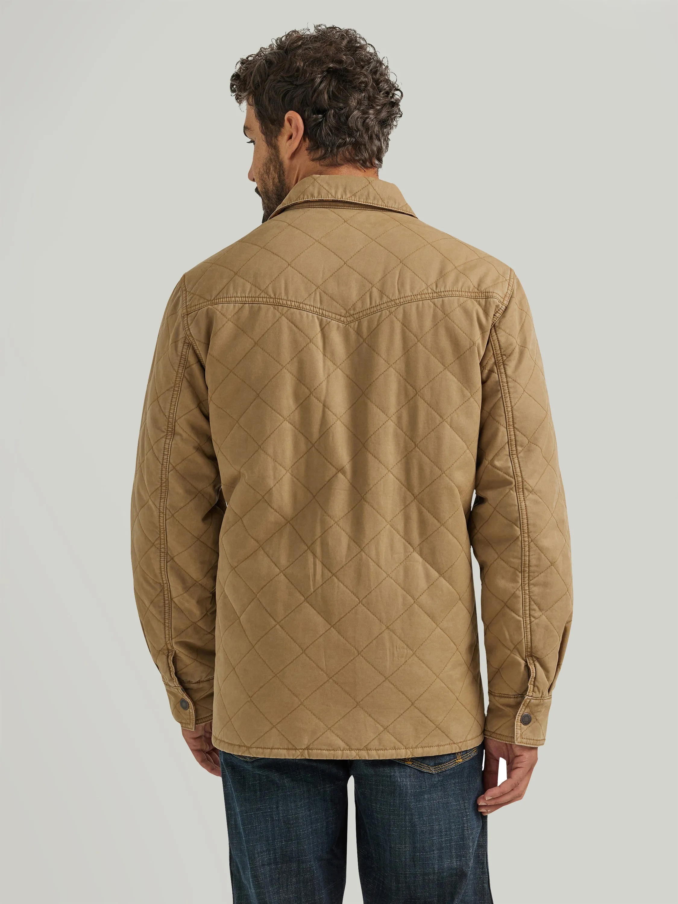 Wrangler Men's Solid Tan Quilted Western Jacket that Reverses to Bright Southwest Print