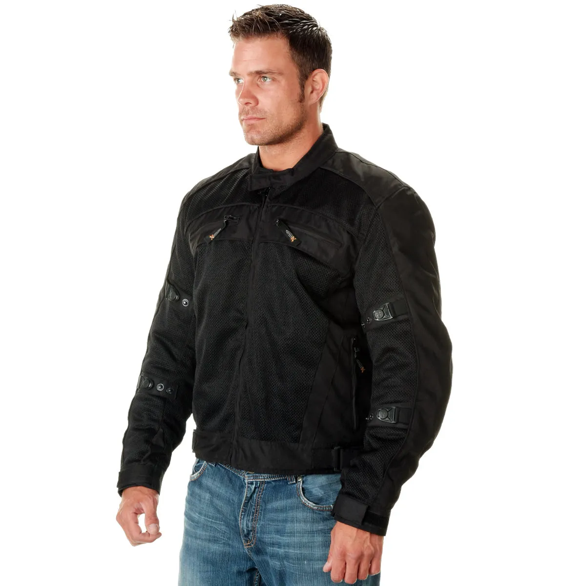 Xelement CF380 Men's 'Devious' Black Mesh Jacket with CE X-Armor Protection