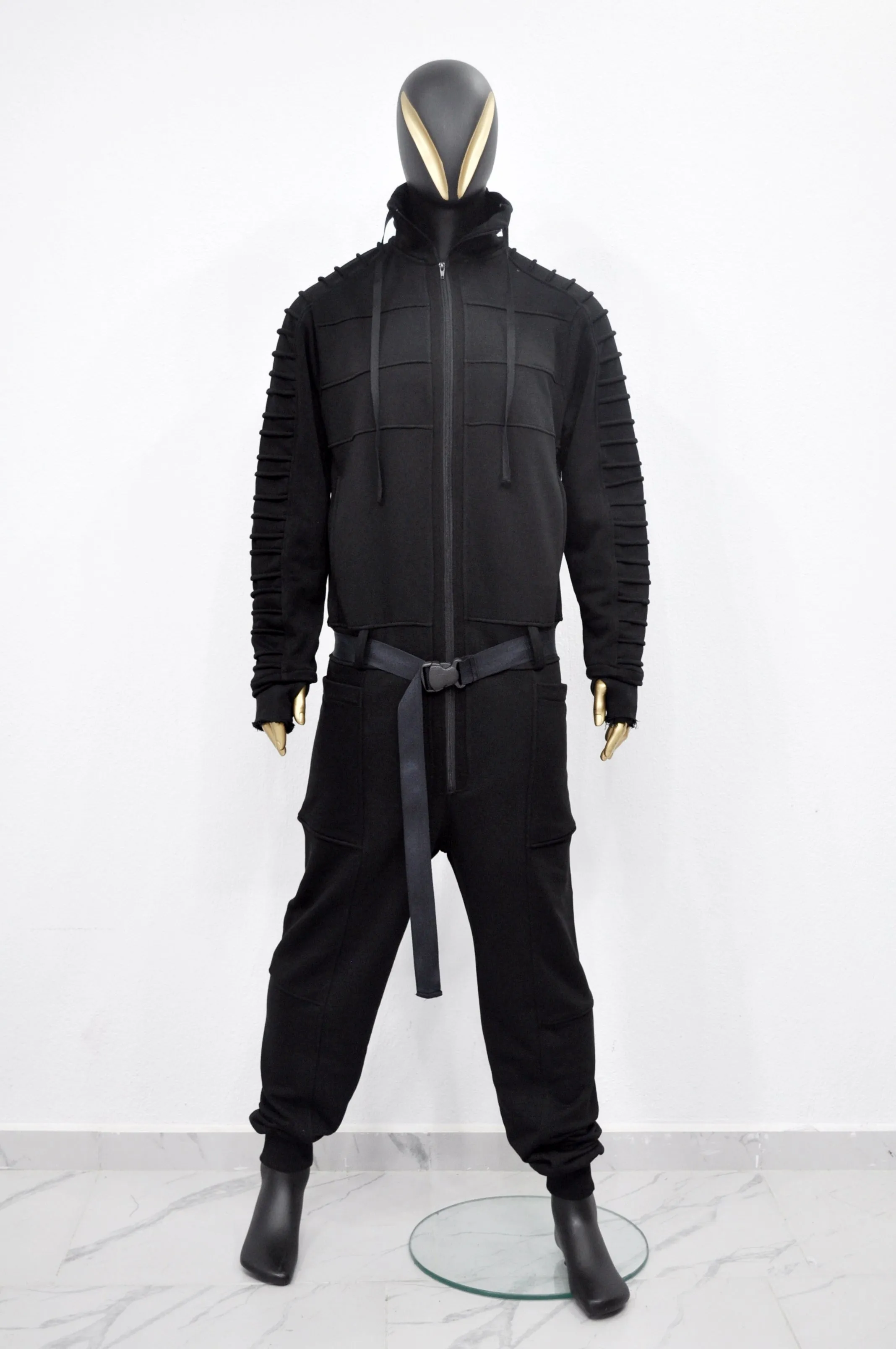 XS - 8XL Men's Black Overall Jumpsuit,Sci-fi Cosplay Flight Suit,Rave Regalo Moch,Cyberpunk/Futuristic Jacket,Gothic Hoodie/PLUS SIZE-BB0155