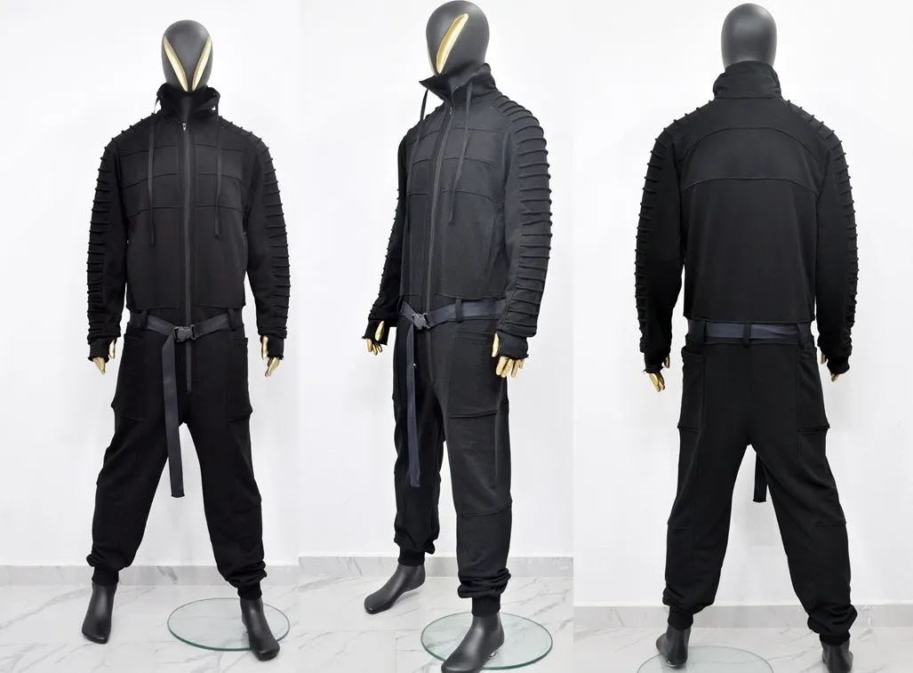 XS - 8XL Men's Black Overall Jumpsuit,Sci-fi Cosplay Flight Suit,Rave Regalo Moch,Cyberpunk/Futuristic Jacket,Gothic Hoodie/PLUS SIZE-BB0155