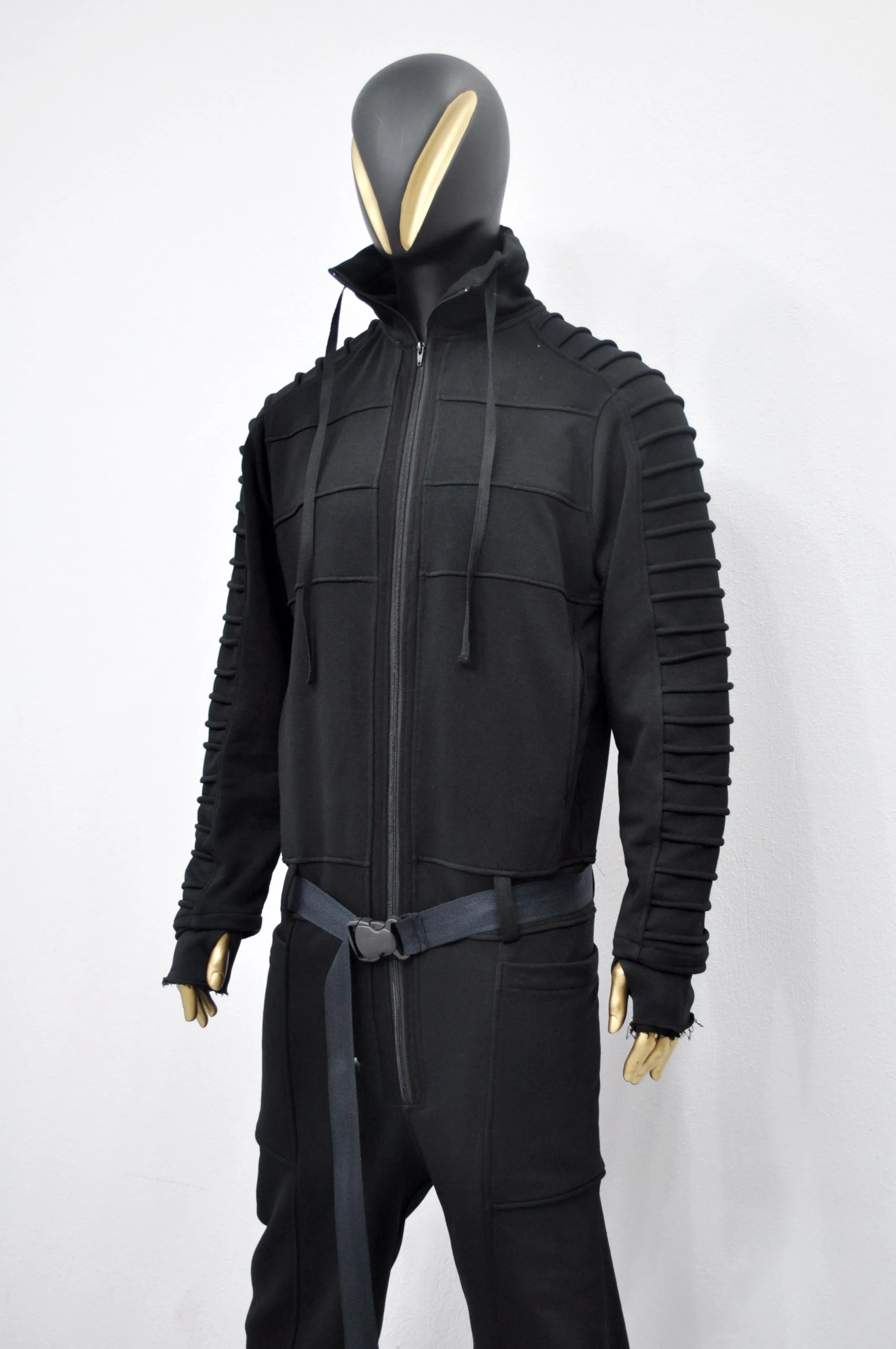 XS - 8XL Men's Black Overall Jumpsuit,Sci-fi Cosplay Flight Suit,Rave Regalo Moch,Cyberpunk/Futuristic Jacket,Gothic Hoodie/PLUS SIZE-BB0155